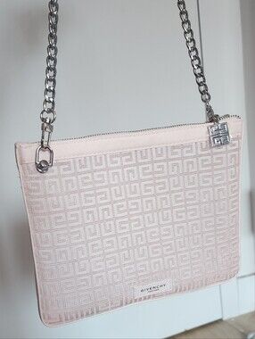 Givenchy Pink Nude Logo Jacquard Zip Pouch Clutch Bag+ 4 Samples, Silver Chain